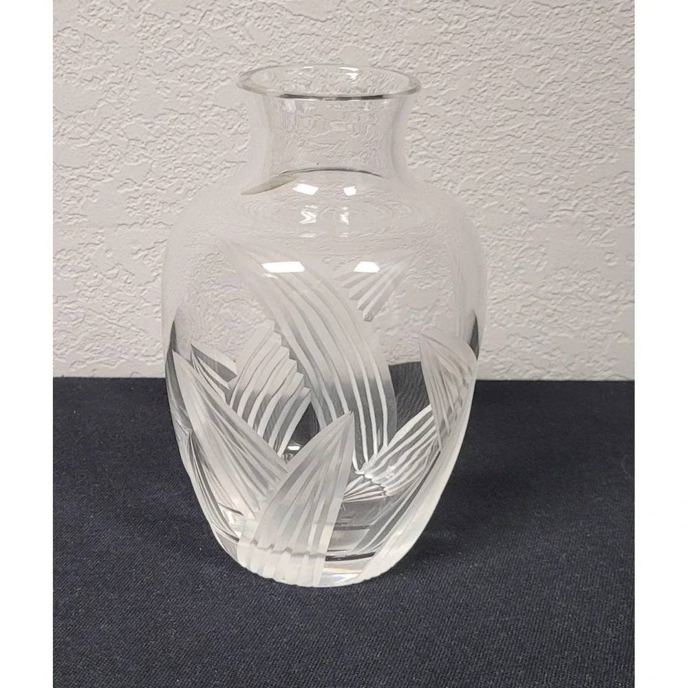 Astral Full Lead Handmade Crystal Vase Carafe Clear Leaf Cut Design